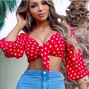 LAST CHANCE red crop top with yellow flowers